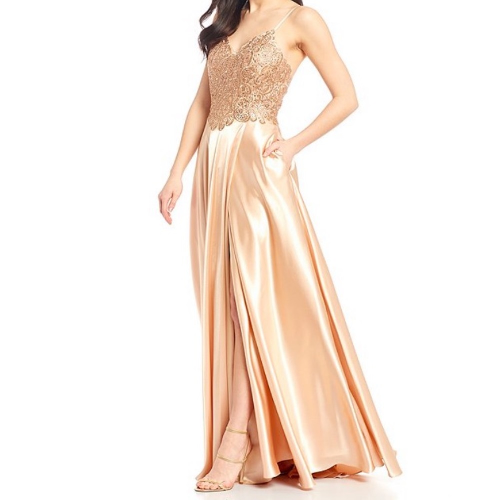 GB social embroidered satin long dress